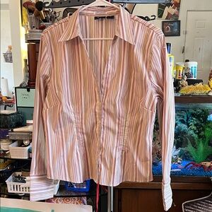 Chic Striped Button Down Shirt - Pink and White